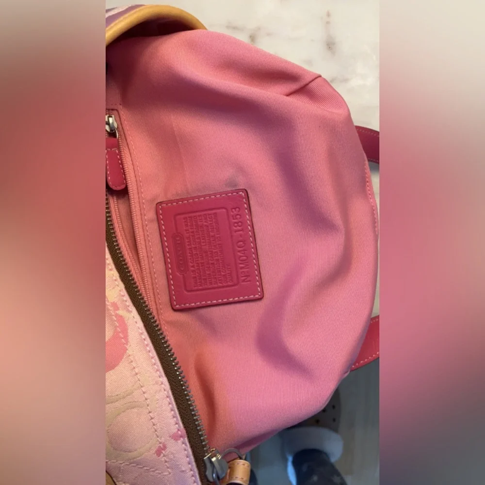 Coach Pink Signature Jacquard Tote with Cream Trim - Picture 6 of 15